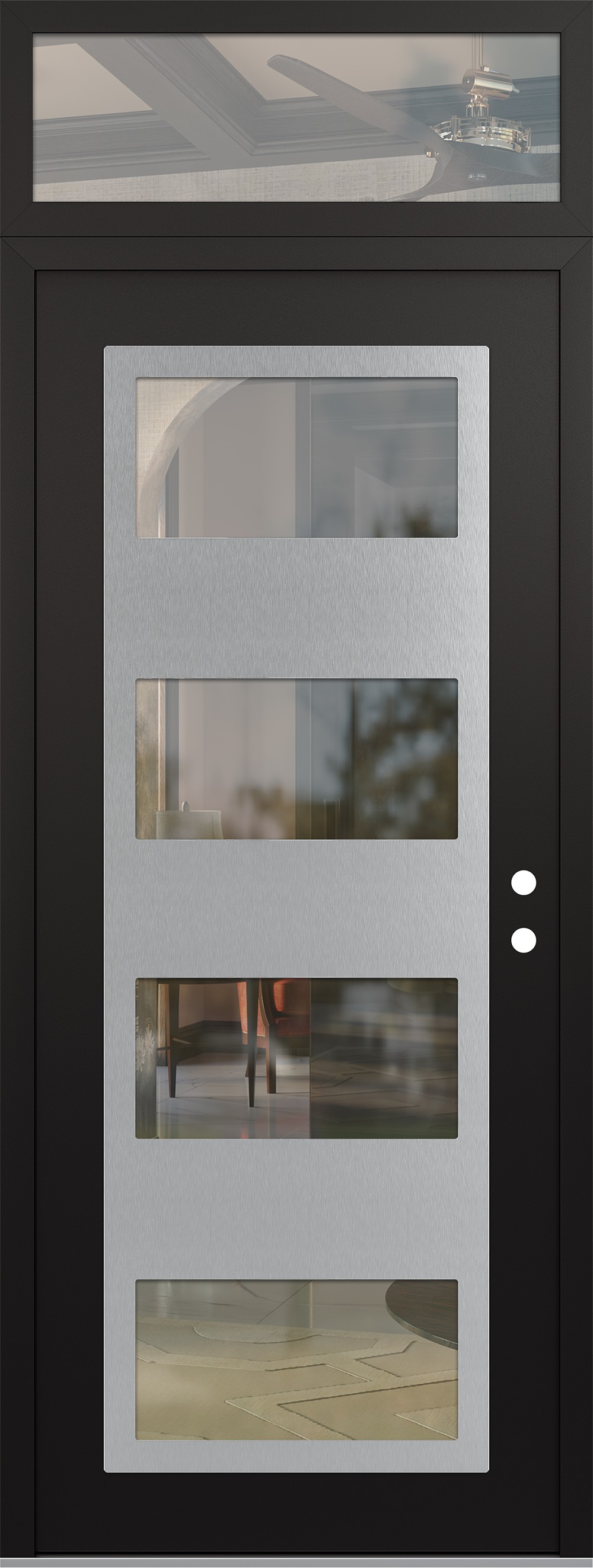 Modern Steel Front Door DIAMOND C2 36" X 96" BLACK/BLACK CLEAR GLASS PANEL STAINLESS STEEL LHI WITH TRANSOM CLEAR GLASS