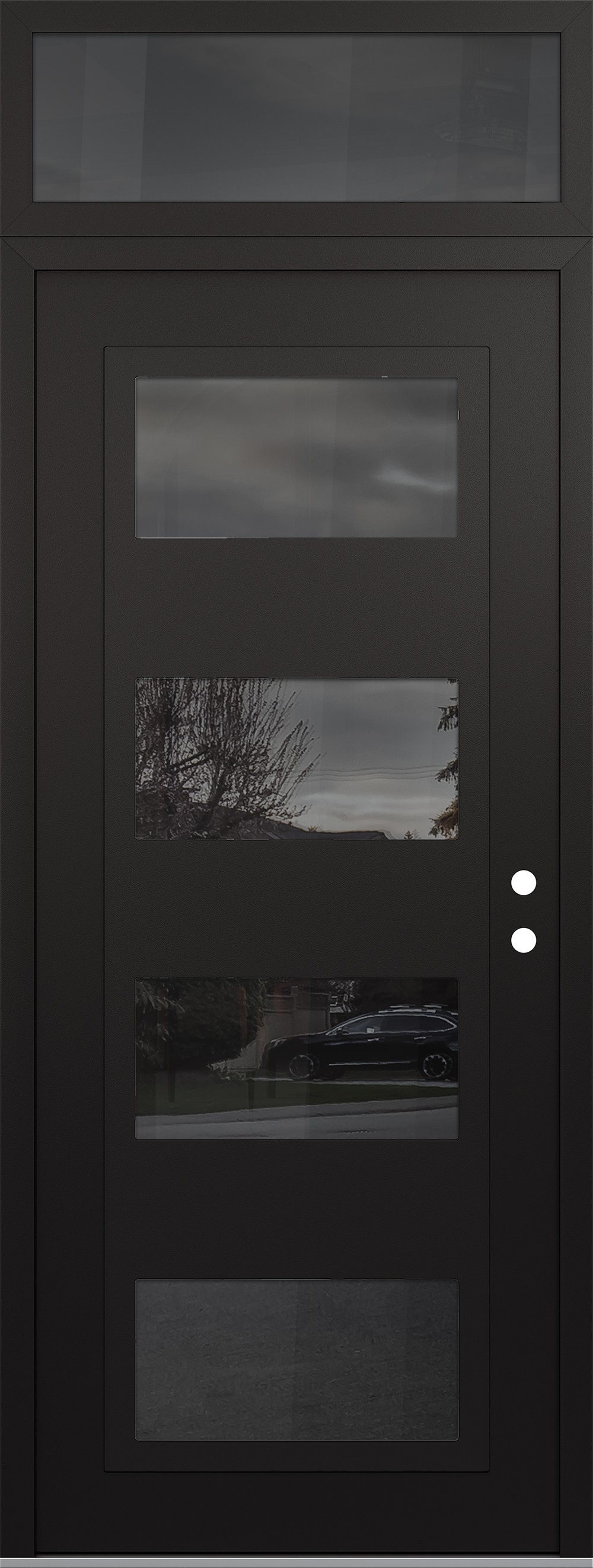 Modern Steel Front Door DIAMOND C2 36" X 96" BLACK/BLACK MIRRORED GLASS PANEL BLACK LHI WITH TRANSOM MIRRORED GLASS