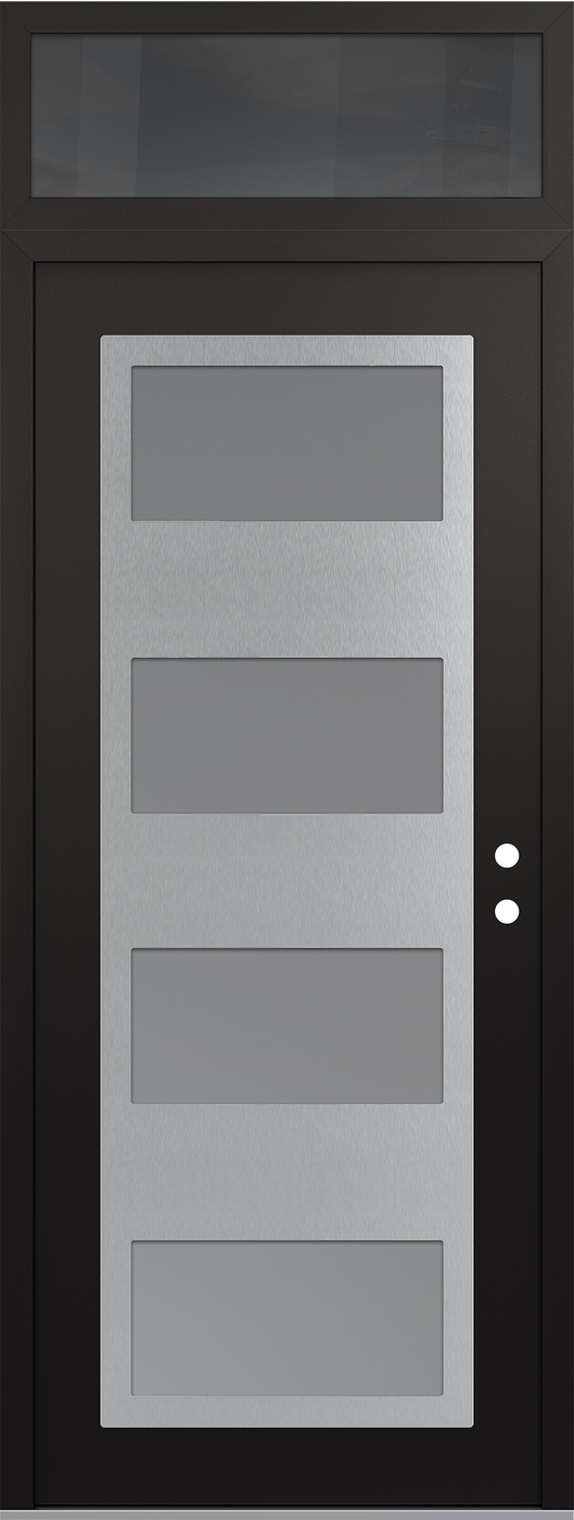 Modern Steel Front Door DIAMOND C2 36" X 96" BLACK/WHITE FROSTED GLASS PANEL STAINLESS STEEL LHI WITH TRANSOM MIRRORED GLASS