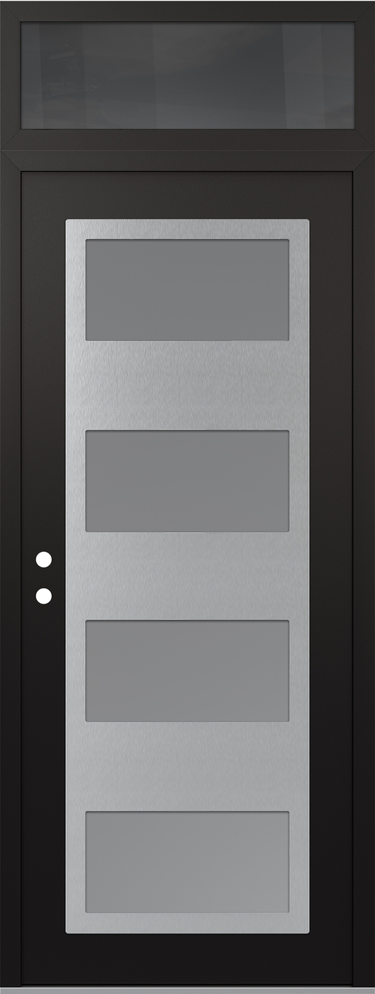 Modern Steel Front Door DIAMOND C2 36" X 96" BLACK/WHITE FROSTED GLASS PANEL STAINLESS STEEL RHI WITH TRANSOM MIRRORED GLASS