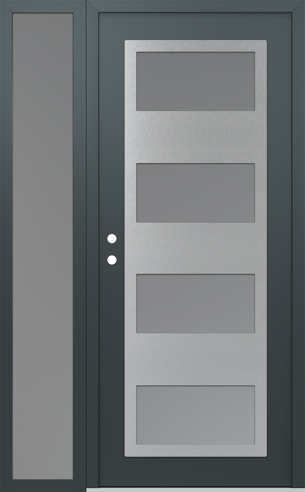 Modern Steel Front Door Diamond C2 48" x 80" anthracite/anthracite frosted Glass Panel stainless steel RHI with Sidelite frosted Glass