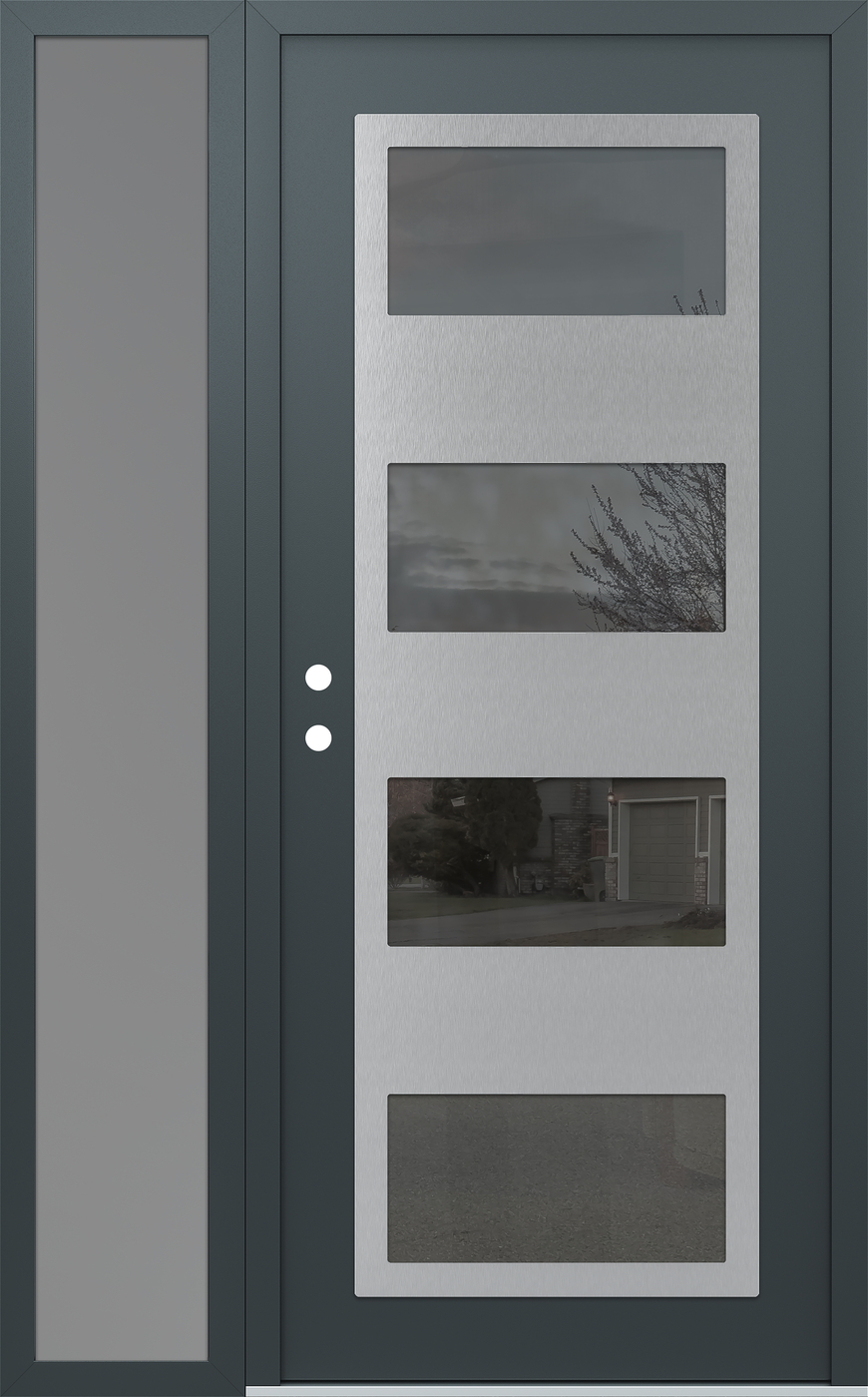 Modern Steel Front Door Diamond C2 48" x 80" anthracite/anthracite mirrored Glass Panel stainless steel RHI with Sidelite frosted Glass
