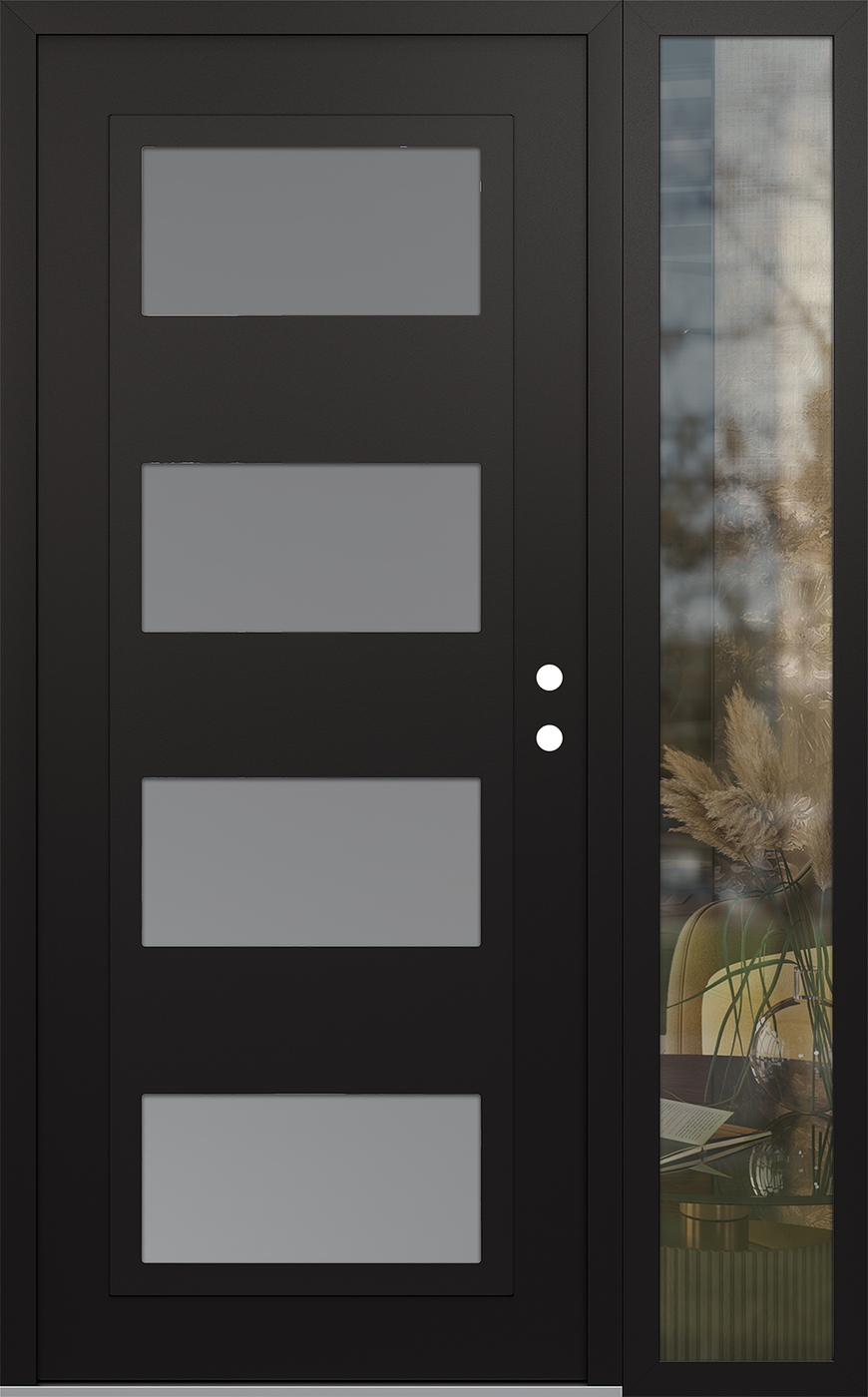 Modern Steel Front Door Diamond C2 48" x 80" black/white frosted Glass Panel black LHI with Sidelite clear Glass