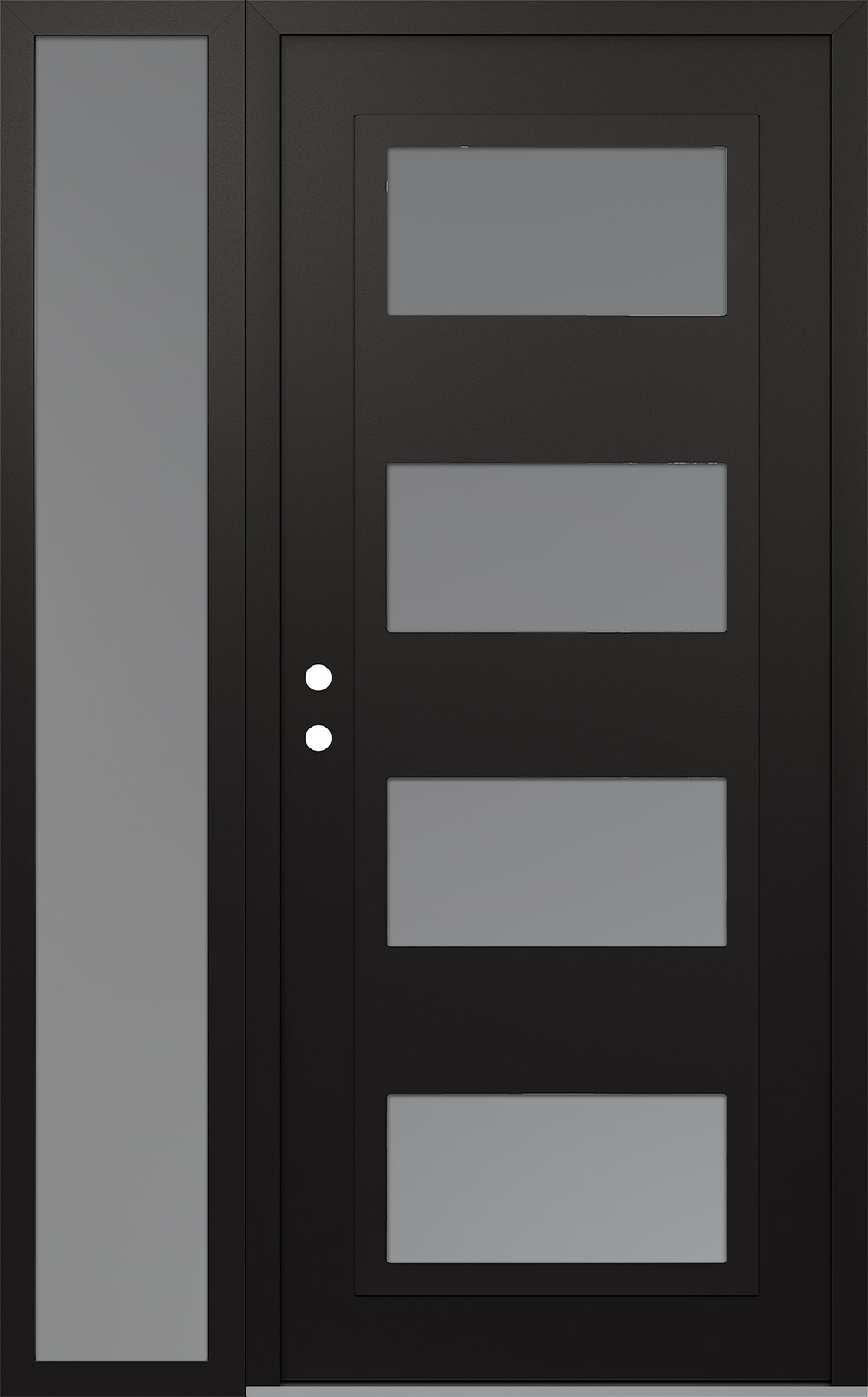 Modern Steel Front Door Diamond C2 48" x 80" black/white frosted Glass Panel black RHI with Sidelite frosted Glass