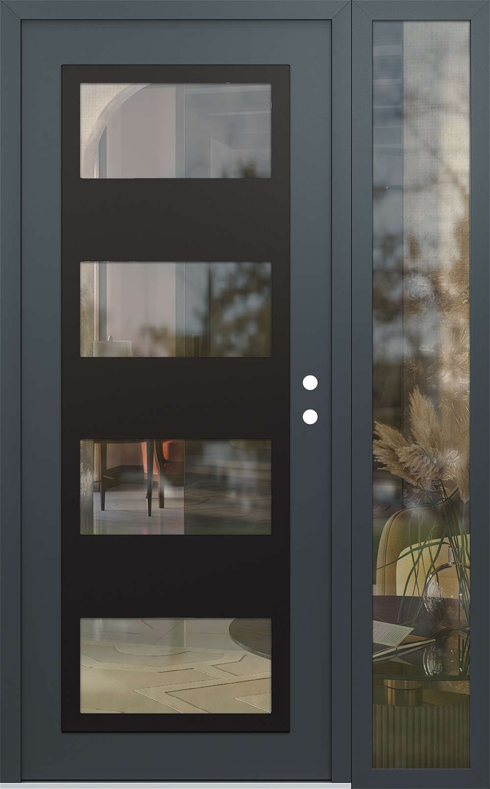 Modern Steel Front Door Diamond C2 50" x 80" anthracite/anthracite clear Glass Panel black LHI with Sidelite clear Glass