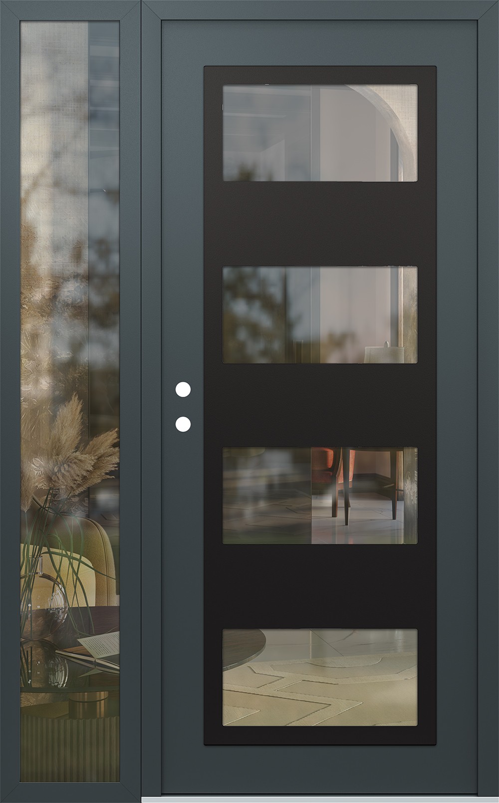 Modern Steel Front Door Diamond C2 50" x 80" anthracite/anthracite clear Glass Panel black RHI with Sidelite clear Glass