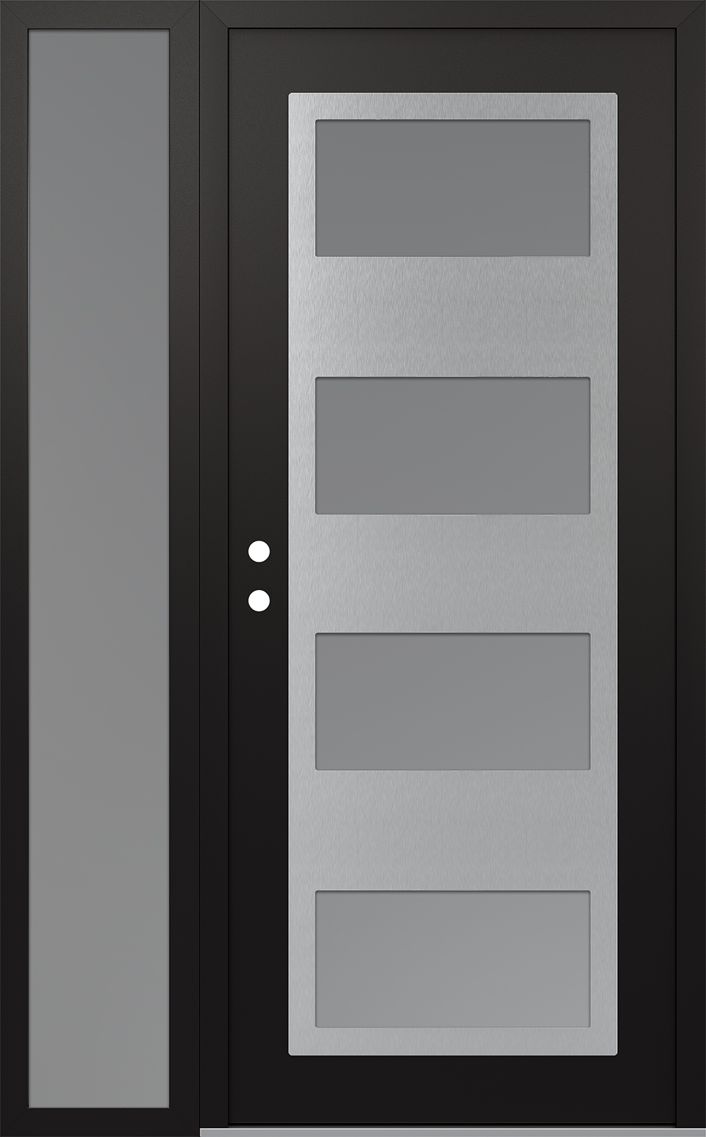 Modern Steel Front Door Diamond C2 50" x 80" black/white frosted Glass Panel stainless steel RHI with Sidelite frosted Glass