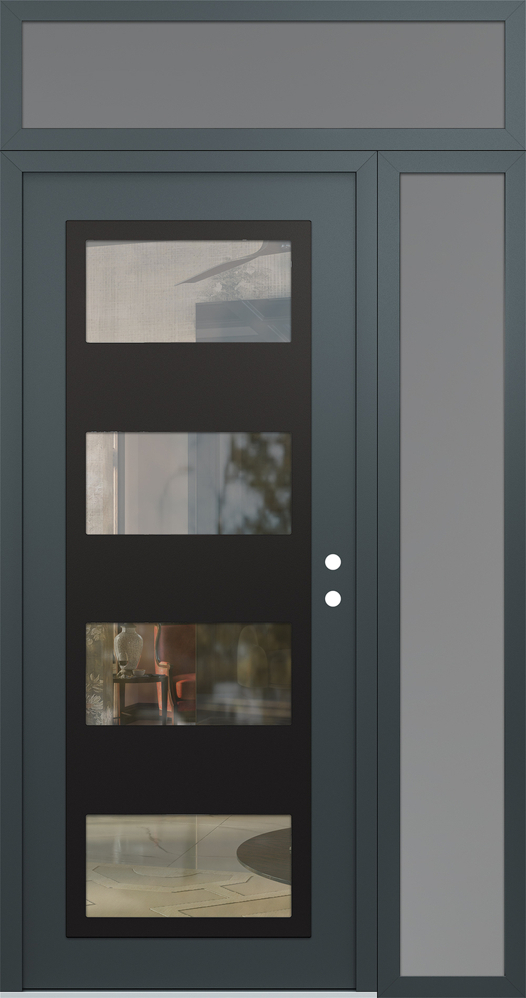 Modern Steel Front Door Diamond C2 50" x 96" anthracite/anthracite clear Glass Panel black LHI with Sidelite and Transom frosted Glass
