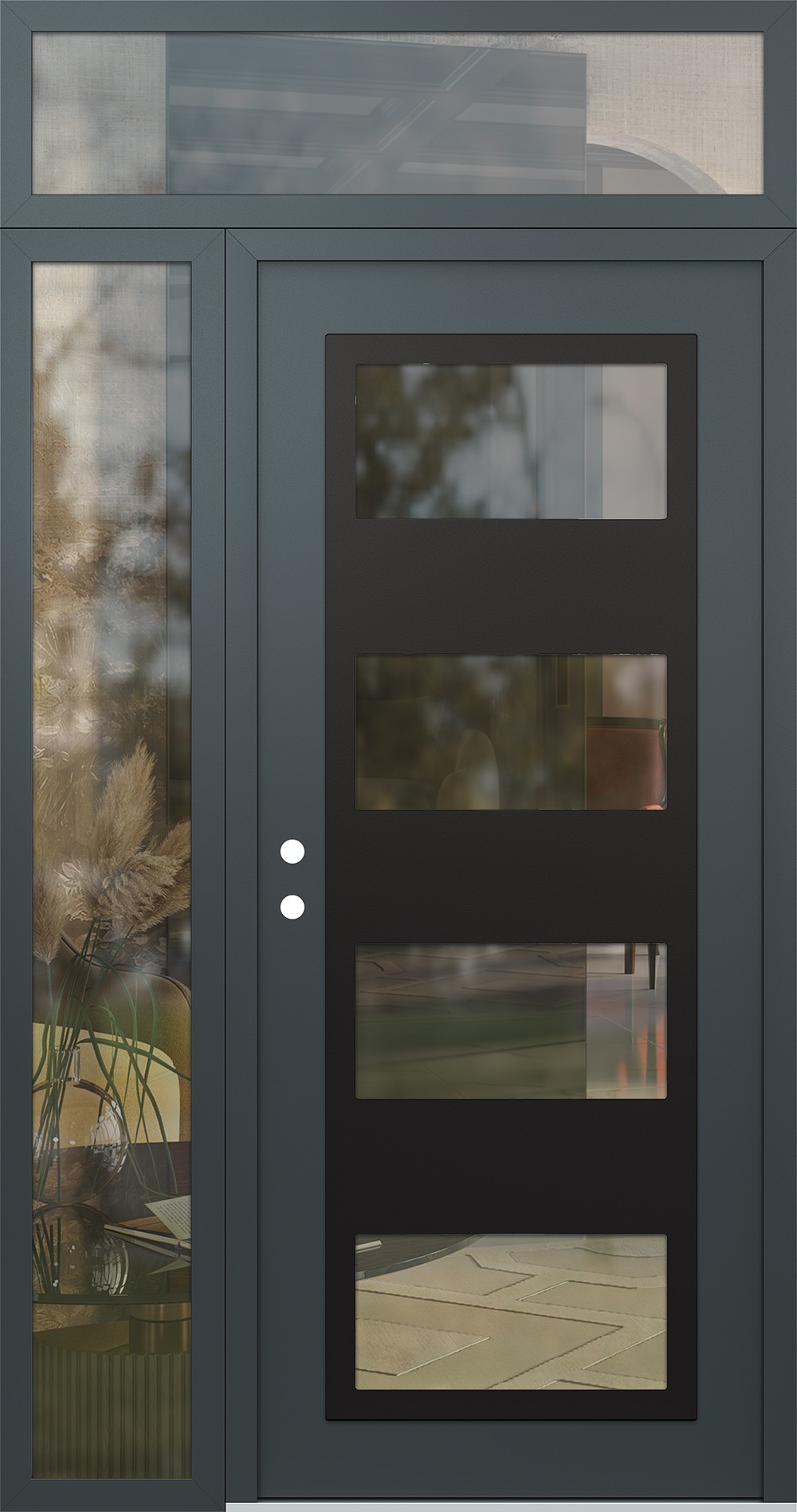 Modern Steel Front Door Diamond C2 50" x 96" anthracite/anthracite clear Glass Panel black RHI with Sidelite and Transom clear Glass