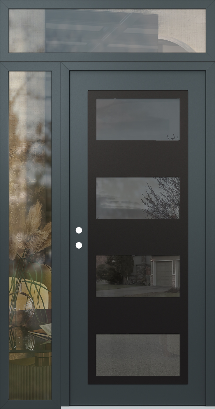 Modern Steel Front Door Diamond C2 50" x 96" anthracite/anthracite mirrored Glass Panel black RHI with Sidelite and Transom clear Glass