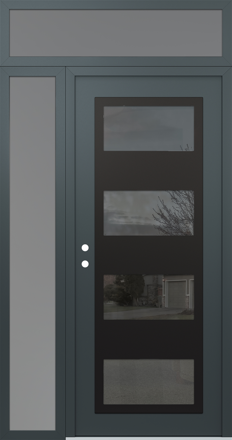Modern Steel Front Door Diamond C2 50" x 96" anthracite/anthracite mirrored Glass Panel black RHI with Sidelite and Transom frosted Glass