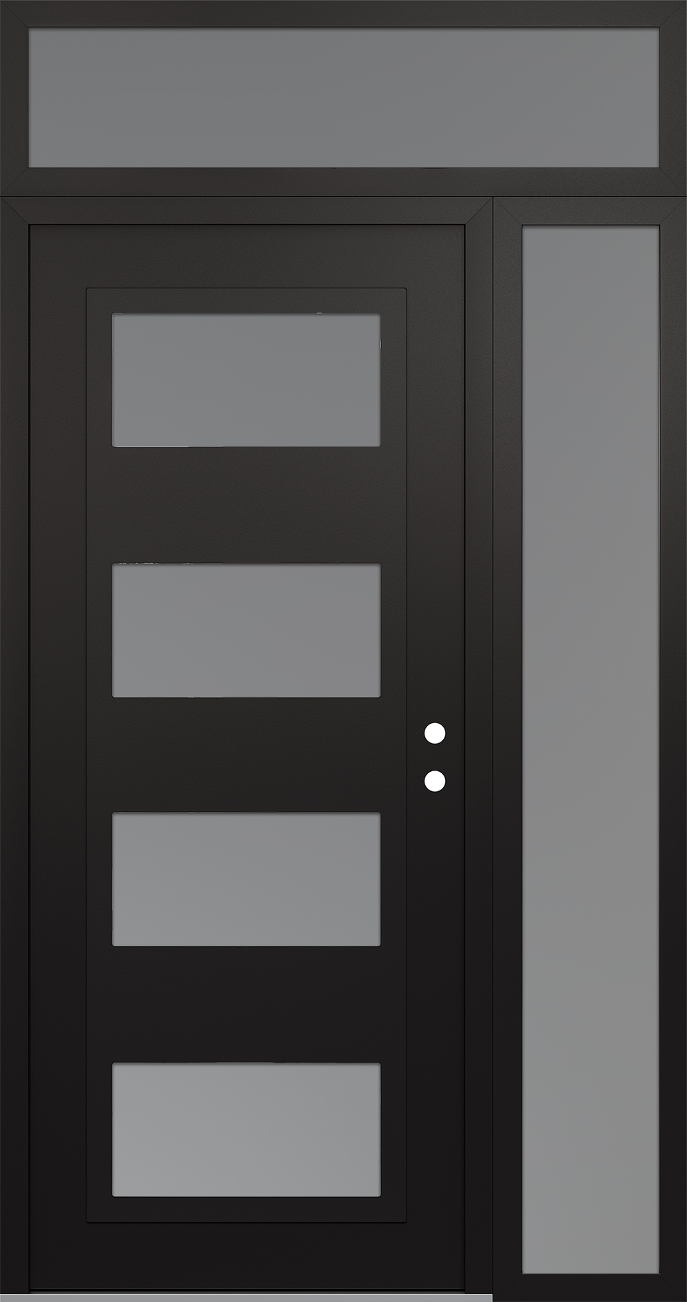 Modern Steel Front Door Diamond C2 50" x 96" black/white frosted Glass Panel black LHI with Sidelite and Transom frosted Glass