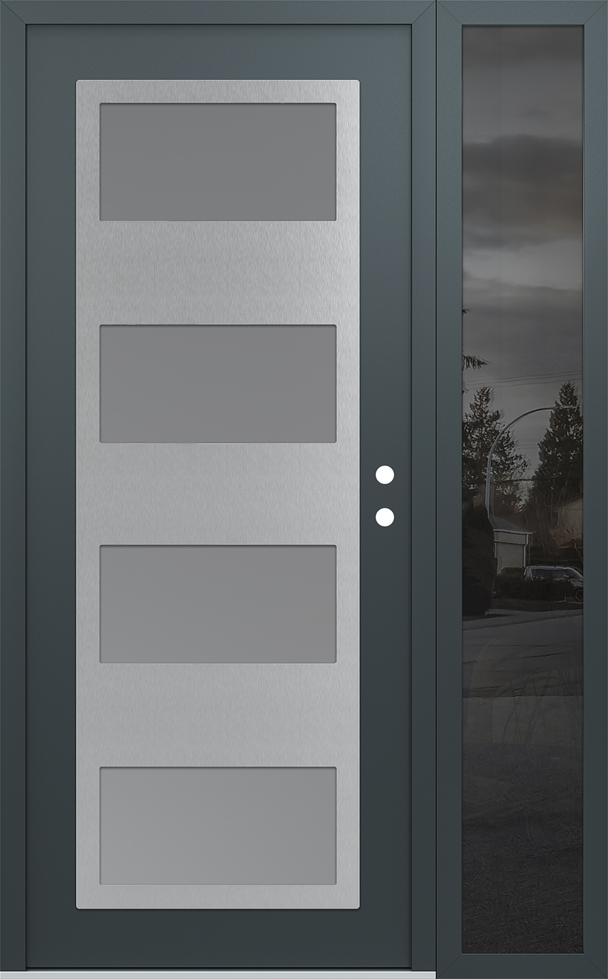 Modern Steel Front Door Diamond C2 52" x 80" anthracite/anthracite frosted Glass Panel stainless steel LHI with Sidelite mirrored Glass