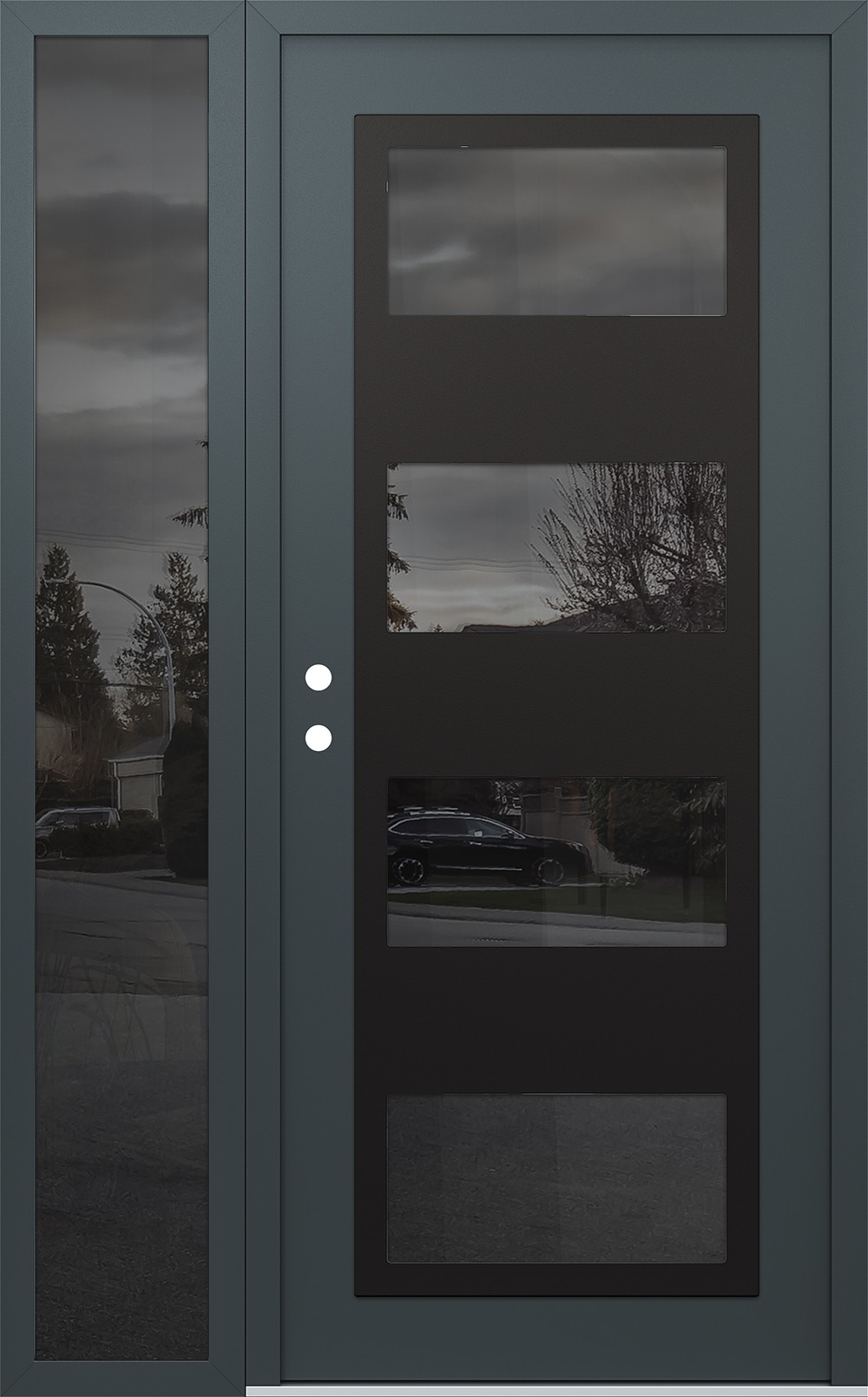 Modern Steel Front Door Diamond C2 52" x 80" anthracite/anthracite mirrored Glass Panel black RHI with Sidelite mirrored Glass