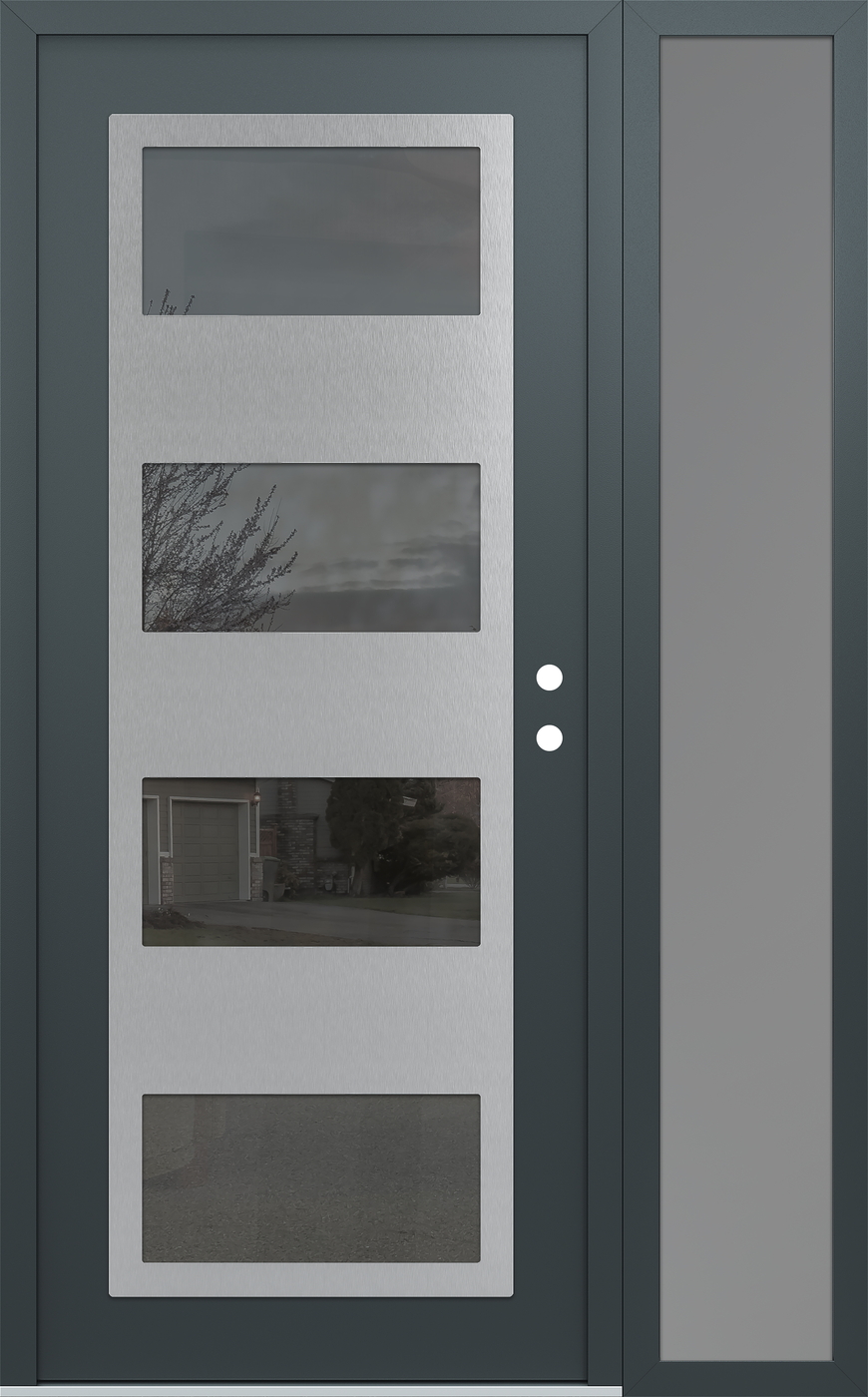 Modern Steel Front Door Diamond C2 52" x 80" anthracite/anthracite mirrored Glass Panel stainless steel LHI with Sidelite frosted Glass