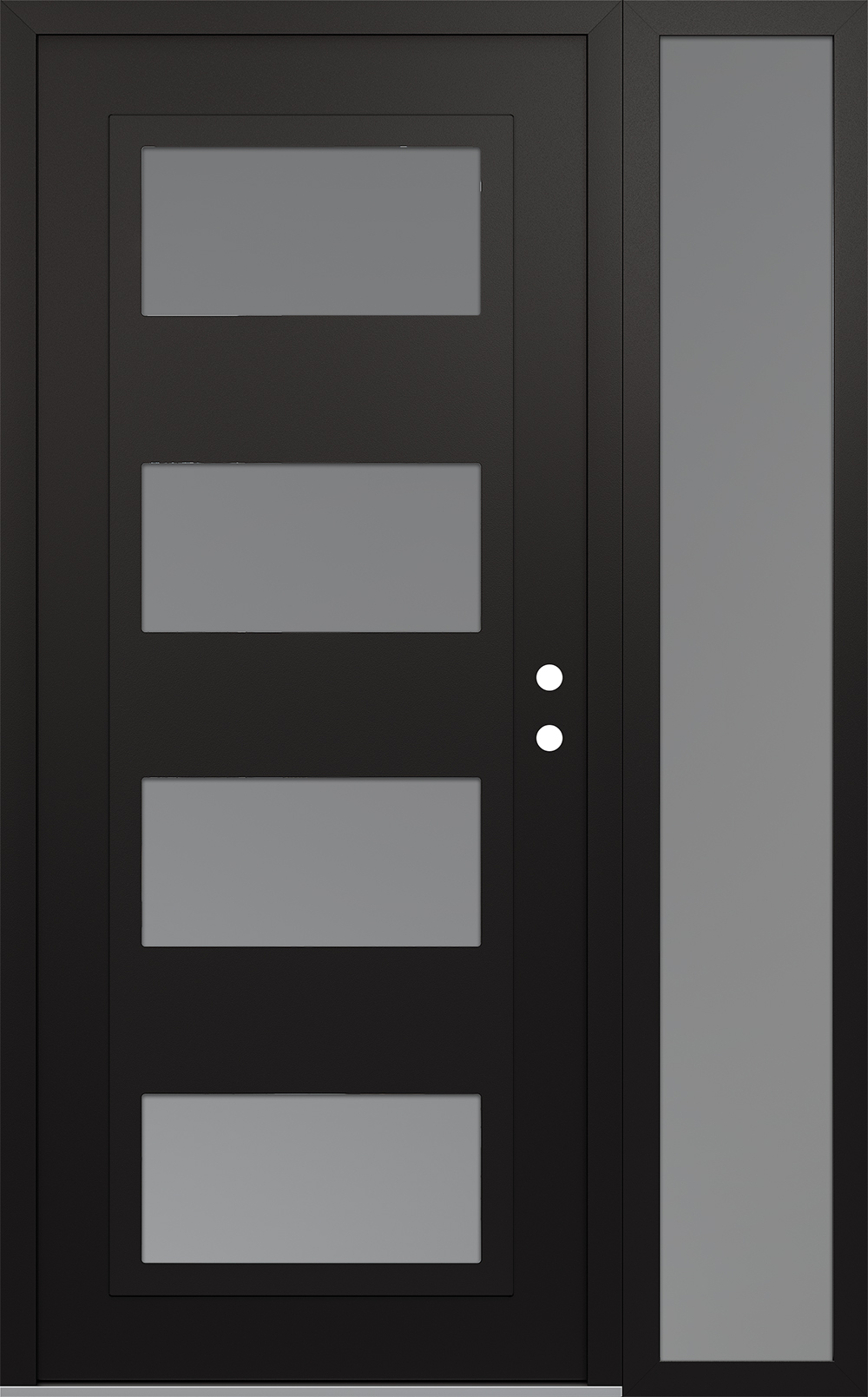 Modern Steel Front Door Diamond C2 52" x 80" black/white frosted Glass Panel black LHI with Sidelite frosted Glass