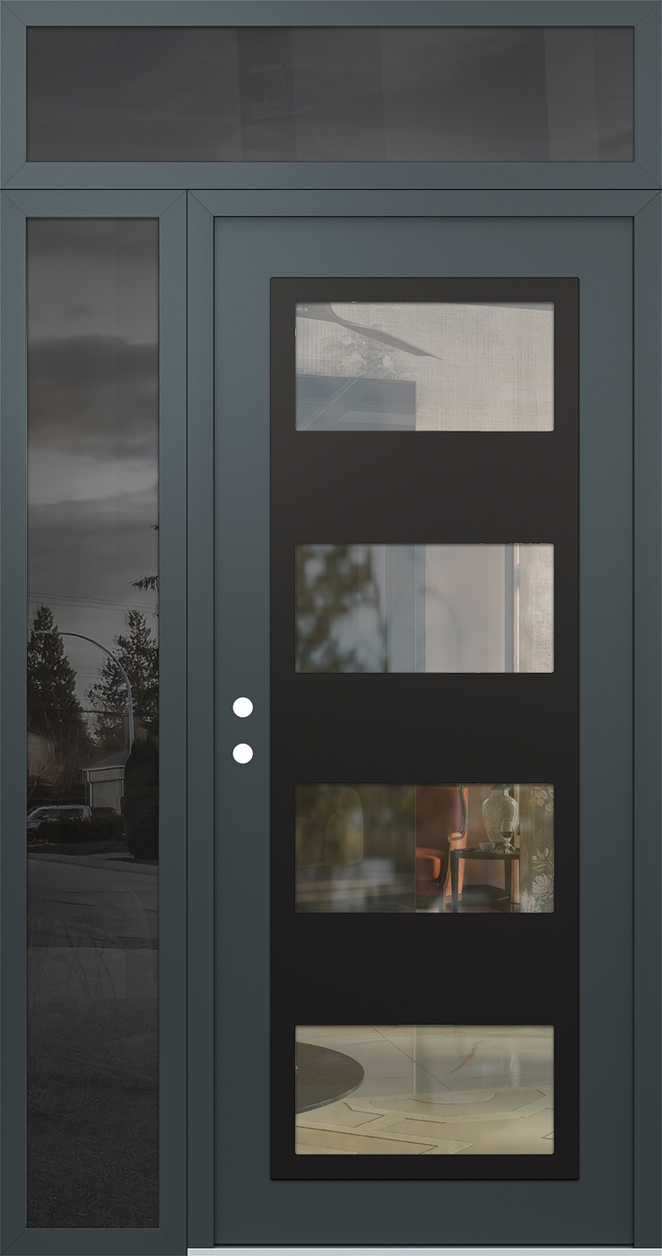 Modern Steel Front Door Diamond C2 52" x 96" anthracite/anthracite clear Glass Panel black RHI with Sidelite and Transom mirrored Glass