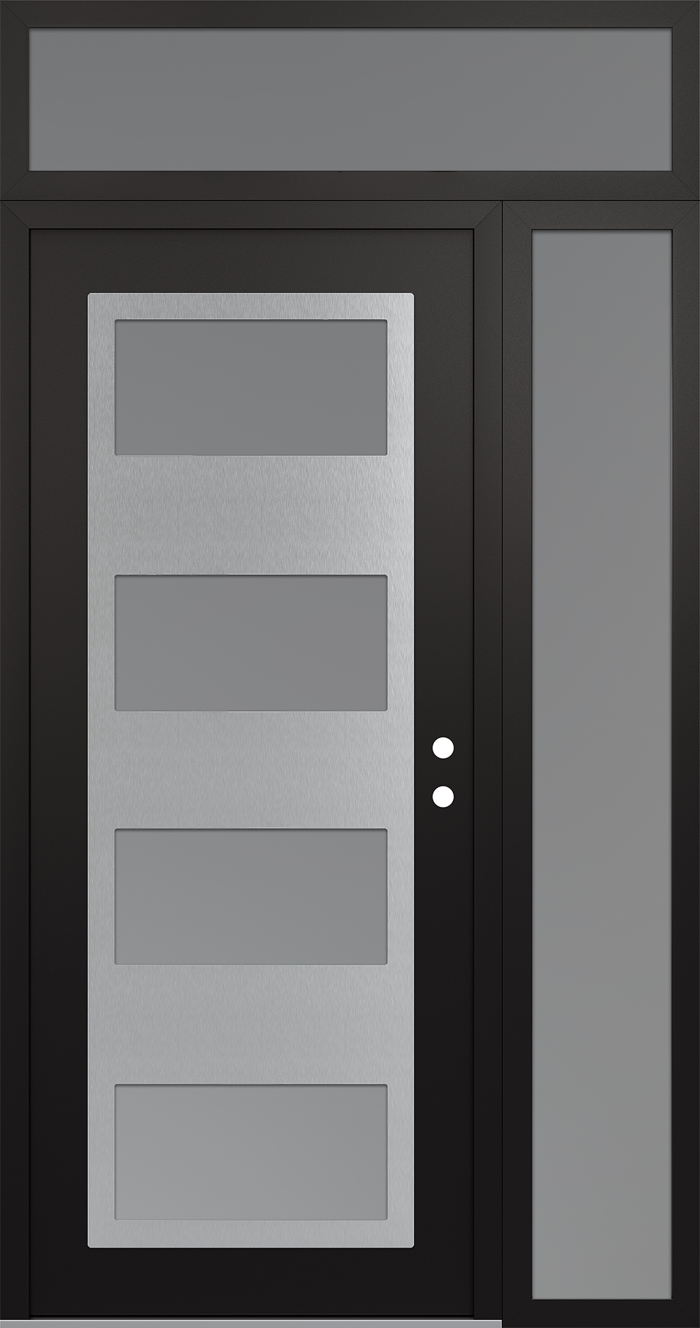 Modern Steel Front Door Diamond C2 52" x 96" black/white frosted Glass Panel stainless steel LHI with Sidelite and Transom frosted Glass