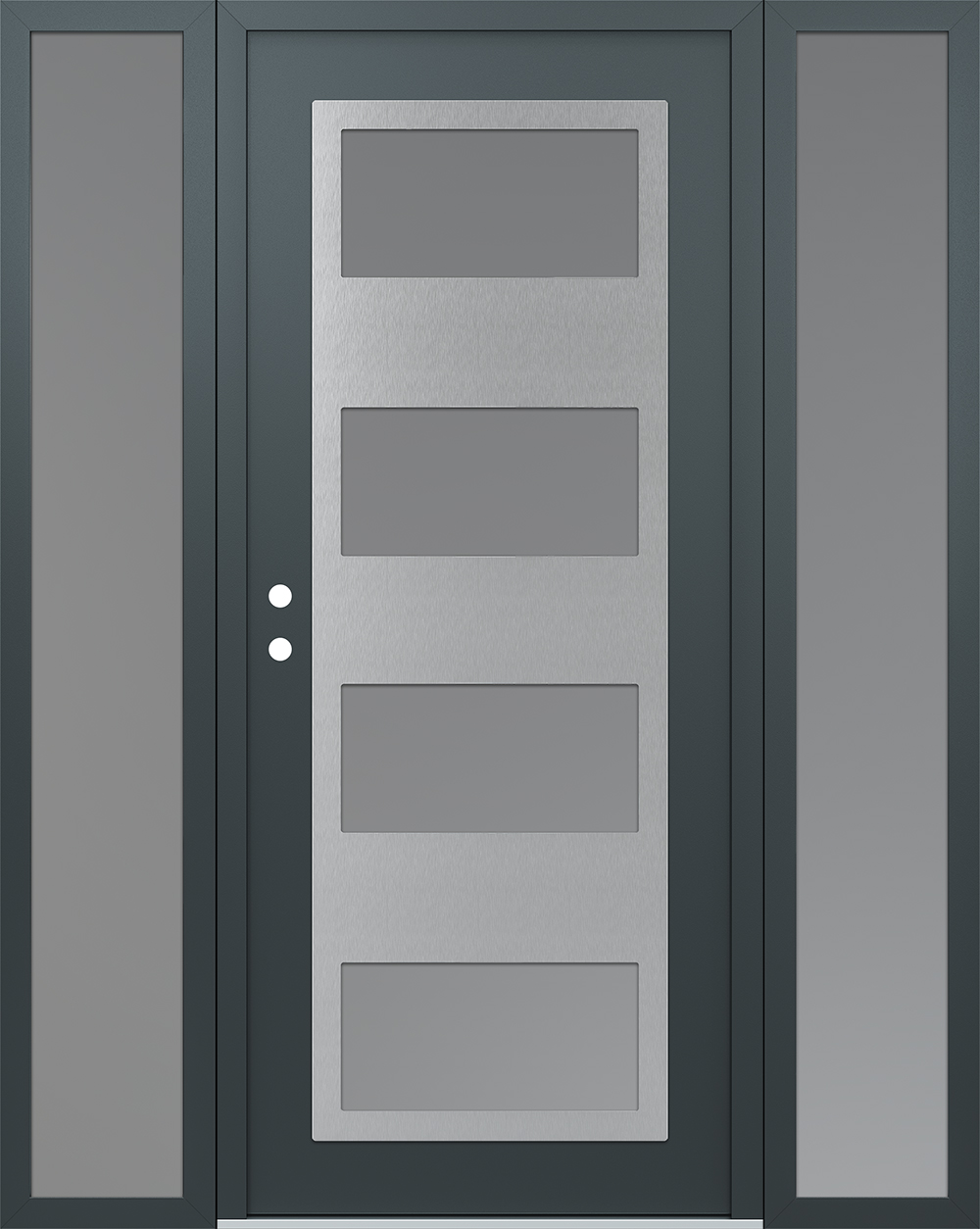 Modern Steel Front Door Diamond C2 64" x 80" anthracite/anthracite frosted Glass Panel stainless steel RHI with 2 Sidelites frosted Glass