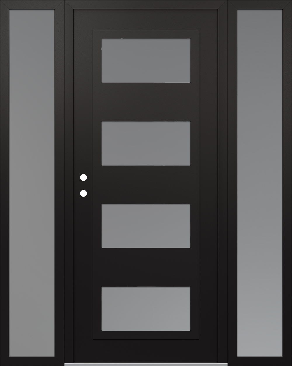 Modern Steel Front Door Diamond C2 64" x 80" black/white frosted Glass Panel black RHI with 2 Sidelites frosted Glass