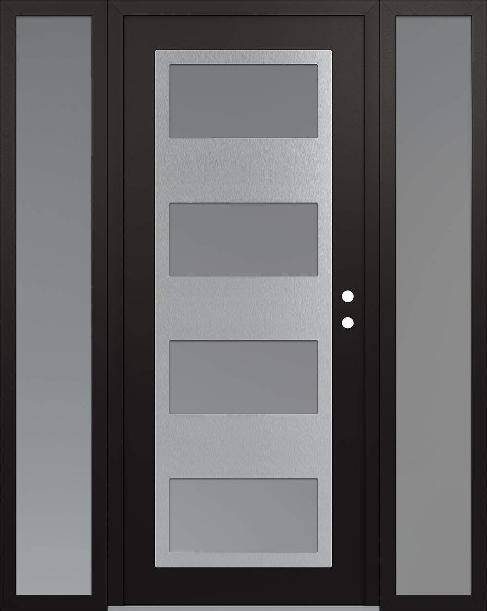 Modern Steel Front Door Diamond C2 64" x 80" black/white frosted Glass Panel stainless steel LHI with 2 Sidelites frosted Glass