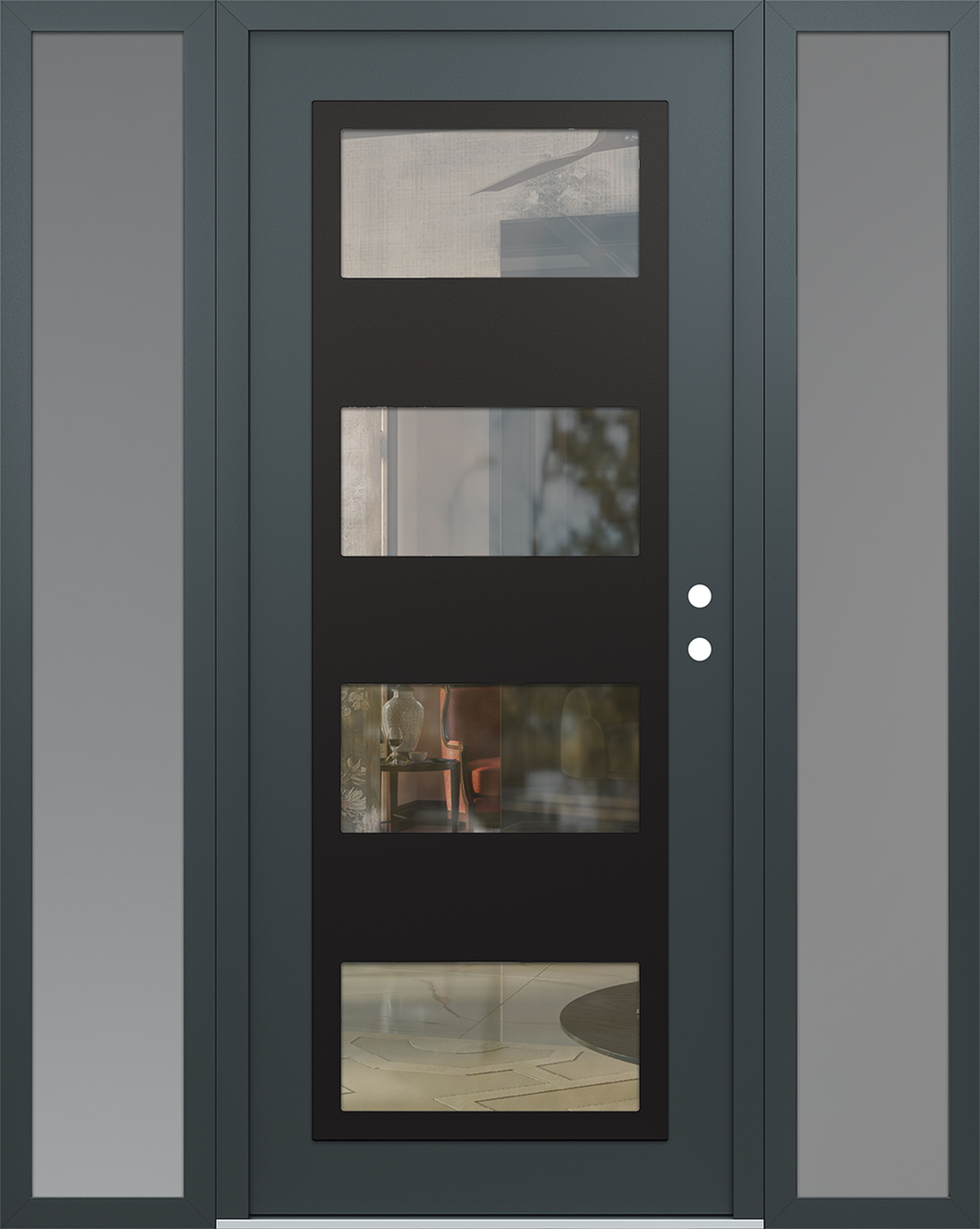 Modern Steel Front Door Diamond C2 68" x 80" anthracite/anthracite clear Glass Panel black LHI with 2 Sidelites frosted Glass