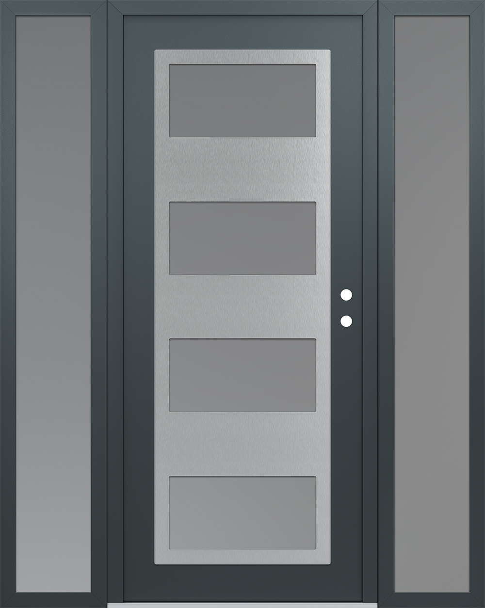 Modern Steel Front Door Diamond C2 68" x 80" anthracite/anthracite frosted Glass Panel stainless steel LHI with 2 Sidelites frosted Glass