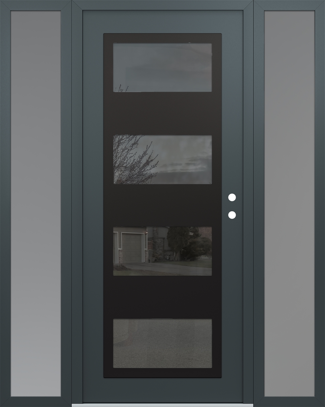 Modern Steel Front Door Diamond C2 68" x 80" anthracite/anthracite mirrored Glass Panel black LHI with 2 Sidelites frosted Glass