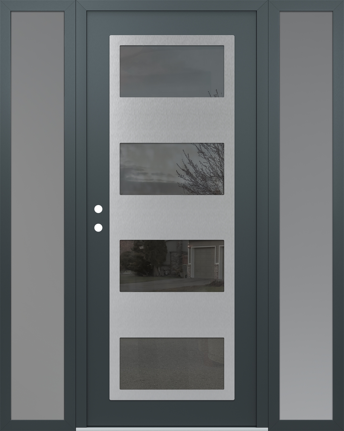Modern Steel Front Door Diamond C2 68" x 80" anthracite/anthracite mirrored Glass Panel stainless steel RHI with 2 Sidelites frosted Glass