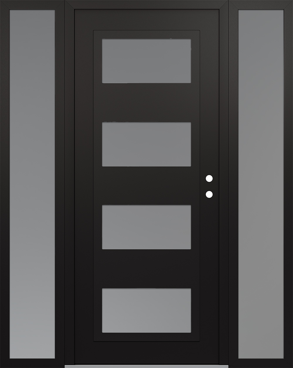 Modern Steel Front Door Diamond C2 68" x 80" black/white frosted Glass Panel black LHI with 2 Sidelites frosted Glass