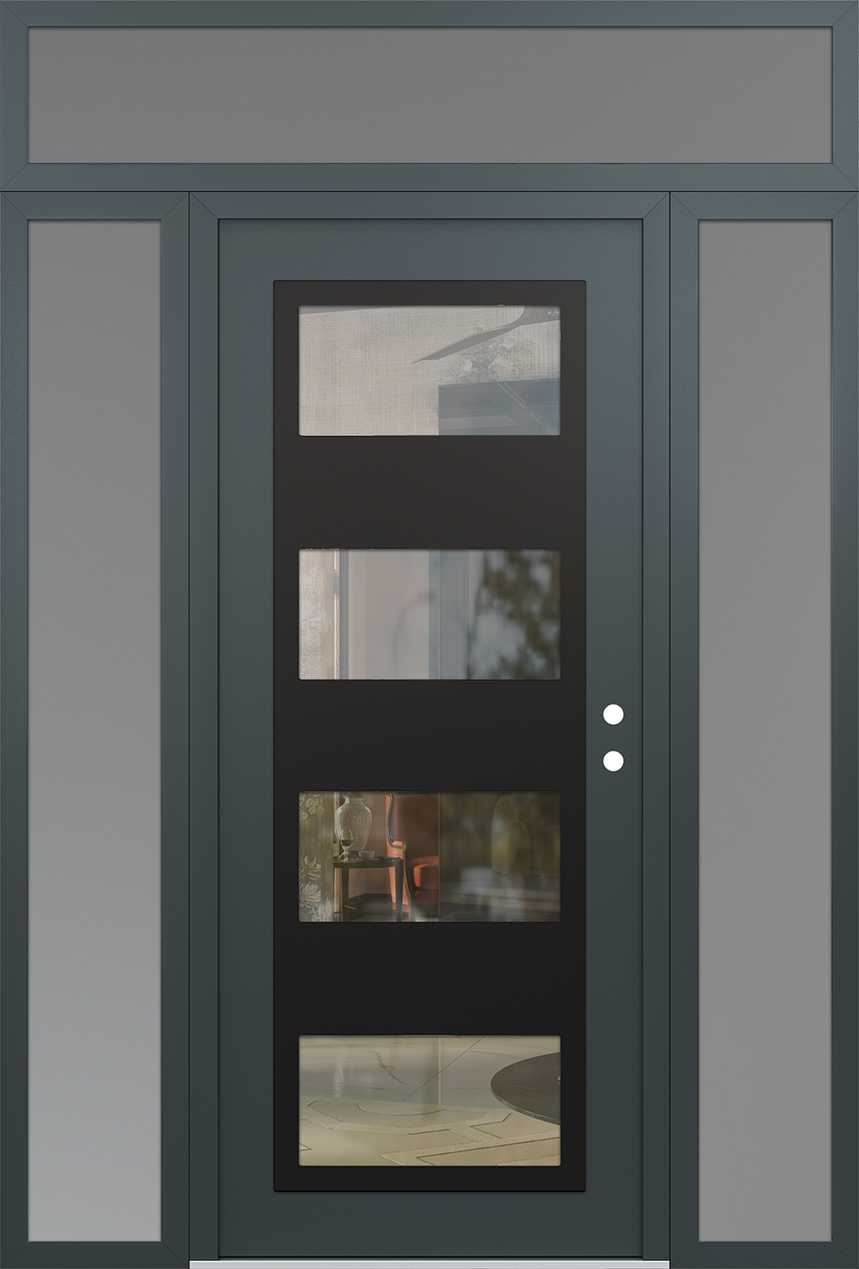 Modern Steel Front Door Diamond C2 68" x 96" anthracite/anthracite clear Glass Panel black LHI with 2 Sidelites and Transom frosted Glass
