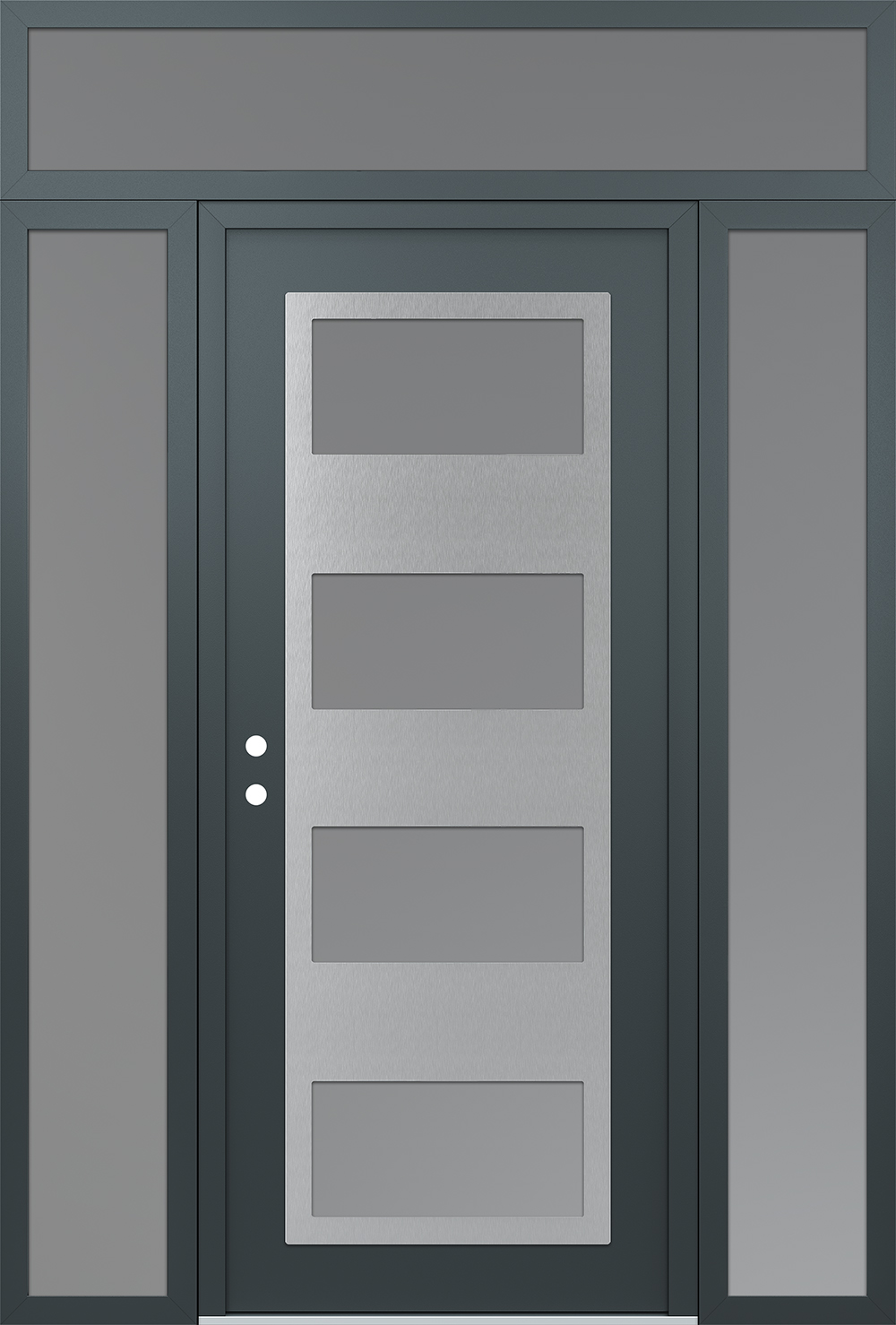 Modern Steel Front Door Diamond C2 68" x 96" anthracite/anthracite frosted Glass Panel stainless steel RHI with 2 Sidelites and Transom frosted Glass