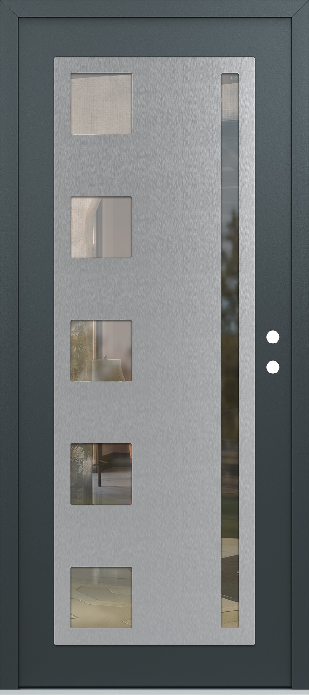 Modern Steel Front Door Diamond C3 36" x 80" anthracite/anthracite clear Glass Panel stainless steel LHI