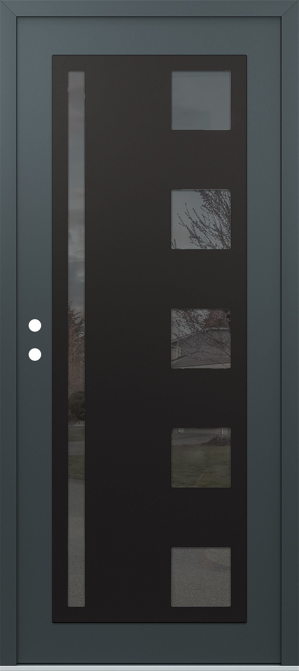 Modern Steel Front Door Diamond C3 36" x 80" anthracite/anthracite mirrored Glass Panel black RHI