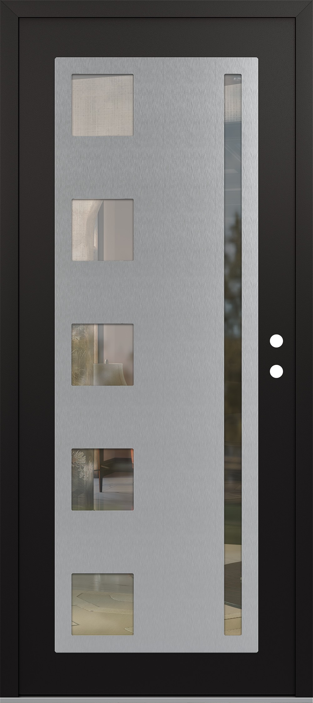 Modern Steel Front Door Diamond C3 36" x 80" black/black clear Glass Panel stainless steel LHI