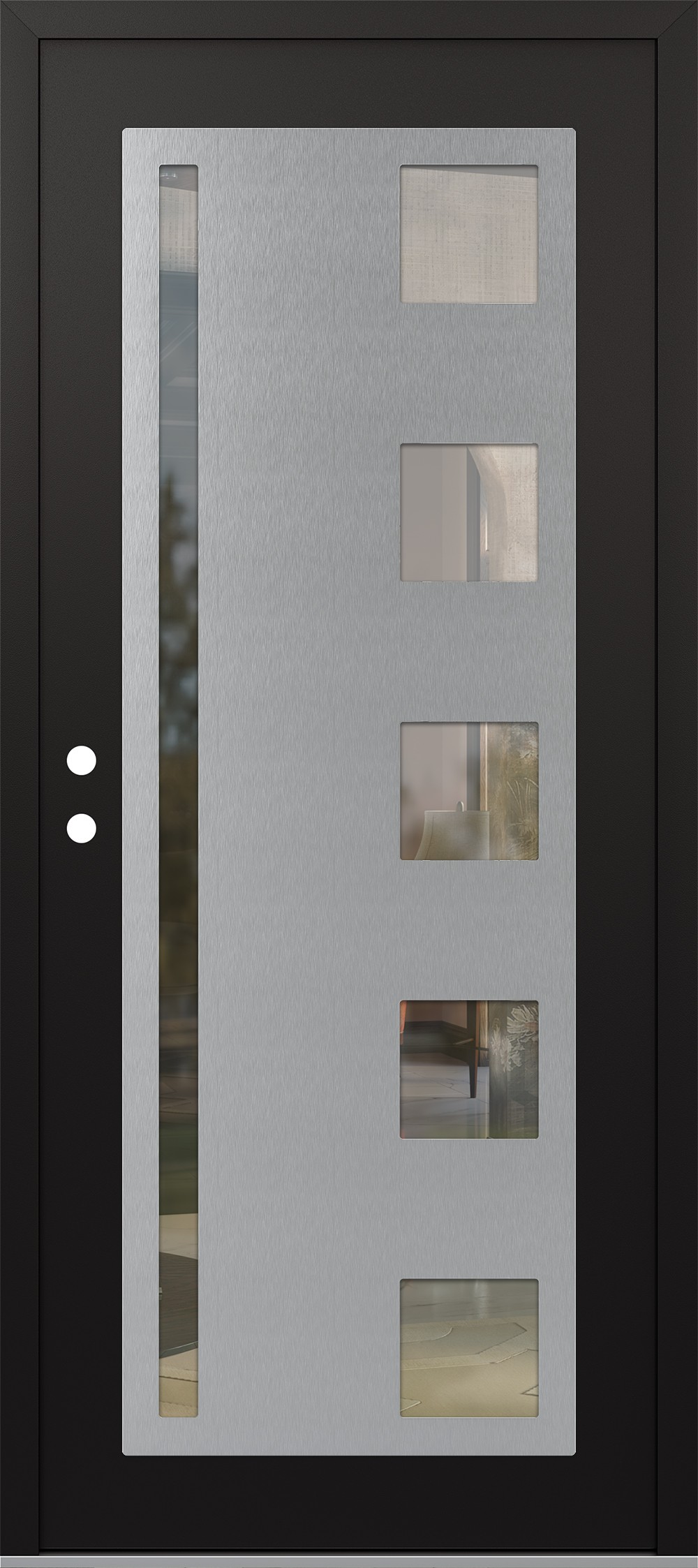 Modern Steel Front Door Diamond C3 36" x 80" black/black clear Glass Panel stainless steel RHI