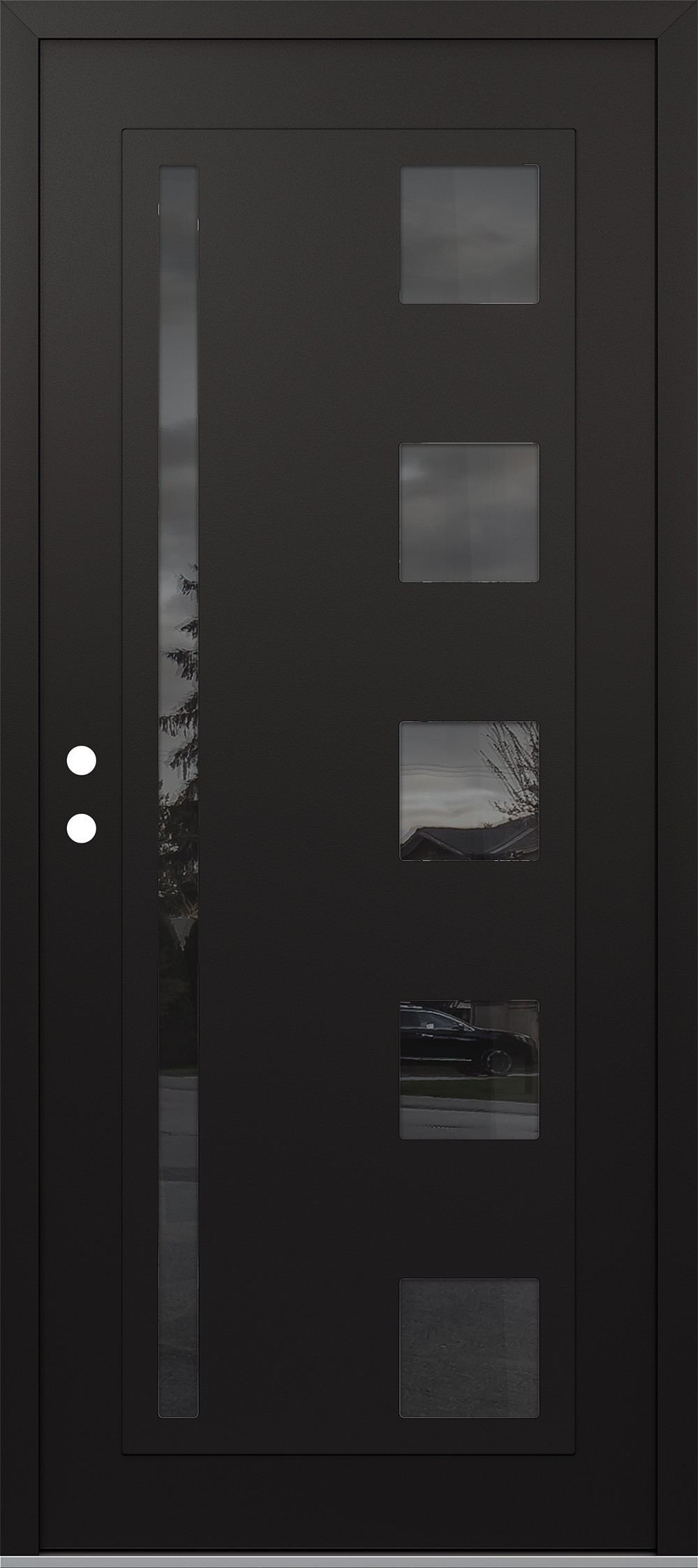 Modern Steel Front Door Diamond C3 36" x 80" black/black mirrored Glass Panel black RHI