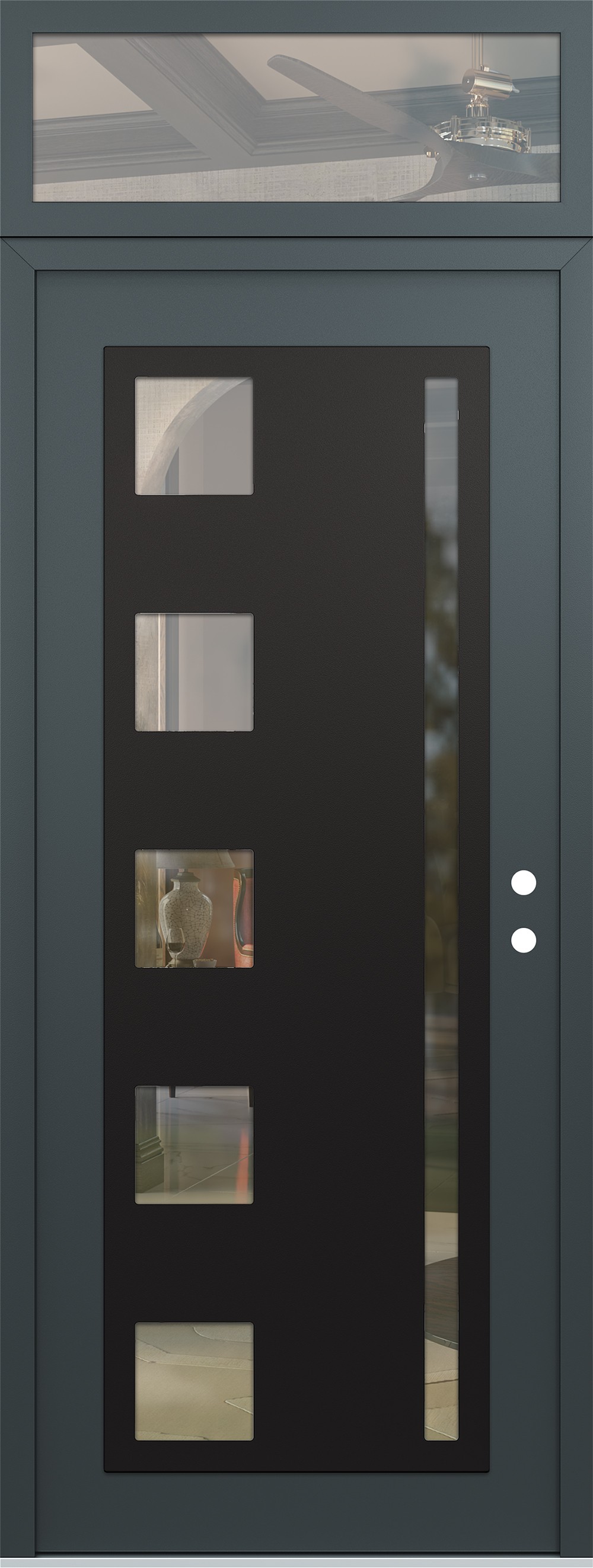 Modern Steel Front Door DIAMOND C3 36" X 96" ANTHRACITE/ANTHRACITE CLEAR GLASS PANEL BLACK LHI WITH TRANSOM CLEAR GLASS