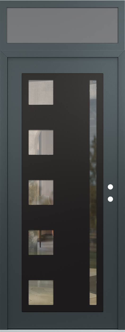 Modern Steel Front Door DIAMOND C3 36" X 96" ANTHRACITE/ANTHRACITE CLEAR GLASS PANEL BLACK LHI WITH TRANSOM FROSTED GLASS