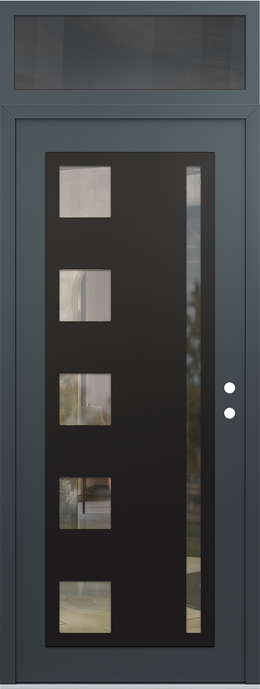 Modern Steel Front Door DIAMOND C3 36" X 96" ANTHRACITE/ANTHRACITE CLEAR GLASS PANEL BLACK LHI WITH TRANSOM MIRRORED GLASS