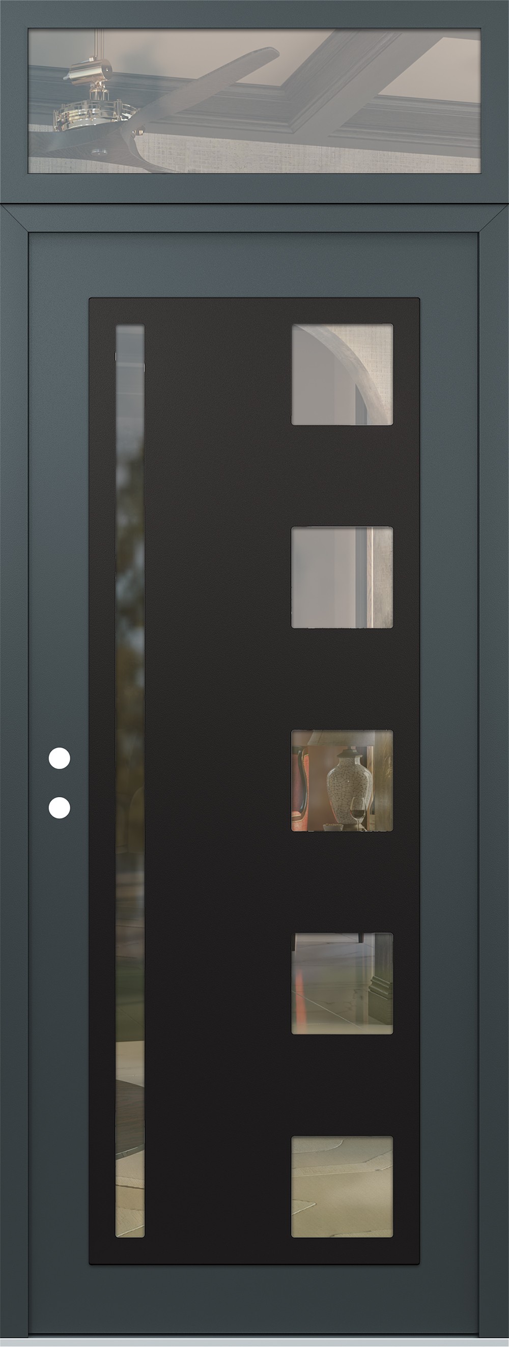 Modern Steel Front Door DIAMOND C3 36" X 96" ANTHRACITE/ANTHRACITE CLEAR GLASS PANEL BLACK RHI WITH TRANSOM CLEAR GLASS
