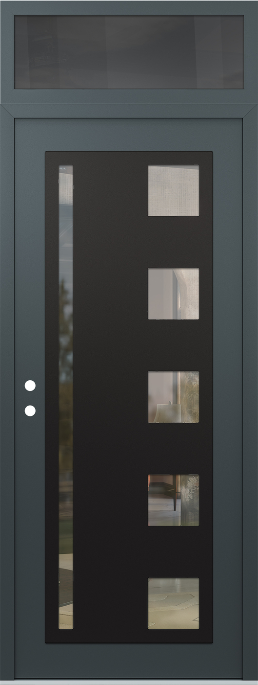 Modern Steel Front Door DIAMOND C3 36" X 96" ANTHRACITE/ANTHRACITE CLEAR GLASS PANEL BLACK RHI WITH TRANSOM MIRRORED GLASS