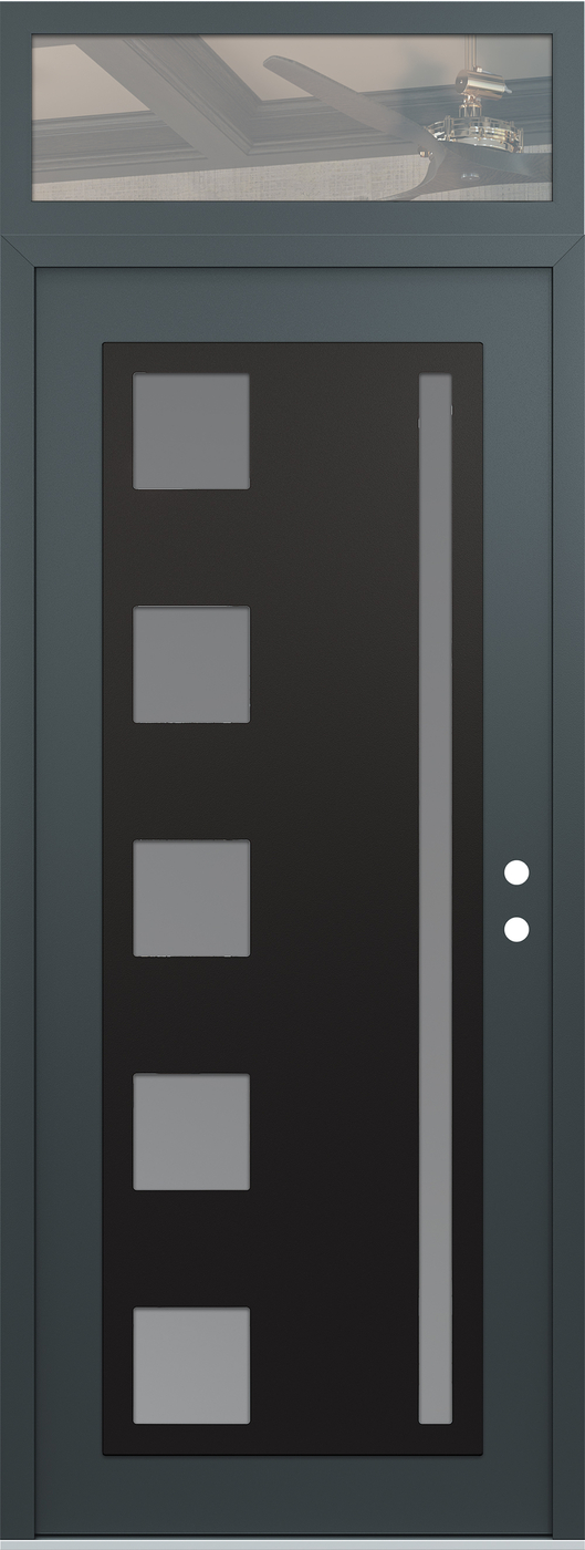 Modern Steel Front Door DIAMOND C3 36" X 96" ANTHRACITE/ANTHRACITE FROSTED GLASS PANEL BLACK LHI WITH TRANSOM CLEAR GLASS