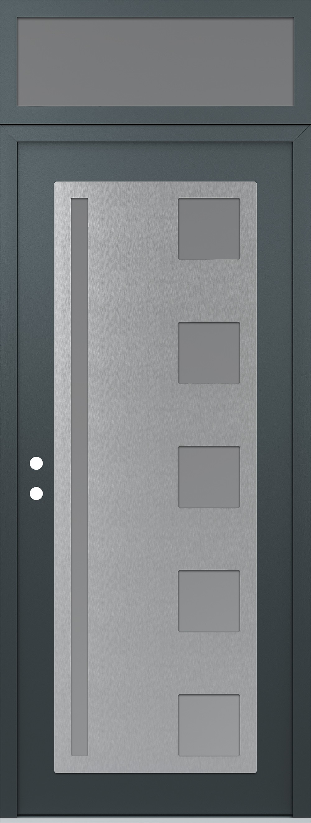 Modern Steel Front Door DIAMOND C3 36" X 96" ANTHRACITE/ANTHRACITE FROSTED GLASS PANEL STAINLESS STEEL RHI WITH TRANSOM FROSTED GLASS