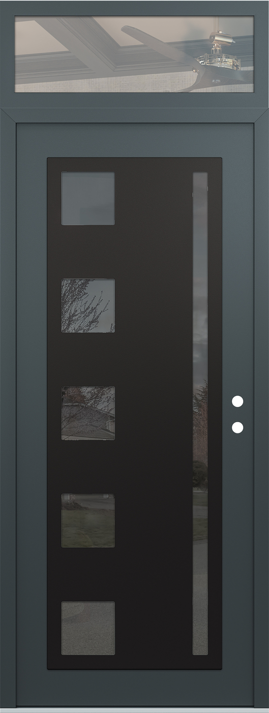 Modern Steel Front Door DIAMOND C3 36" X 96" ANTHRACITE/ANTHRACITE MIRRORED GLASS PANEL BLACK LHI WITH TRANSOM CLEAR GLASS