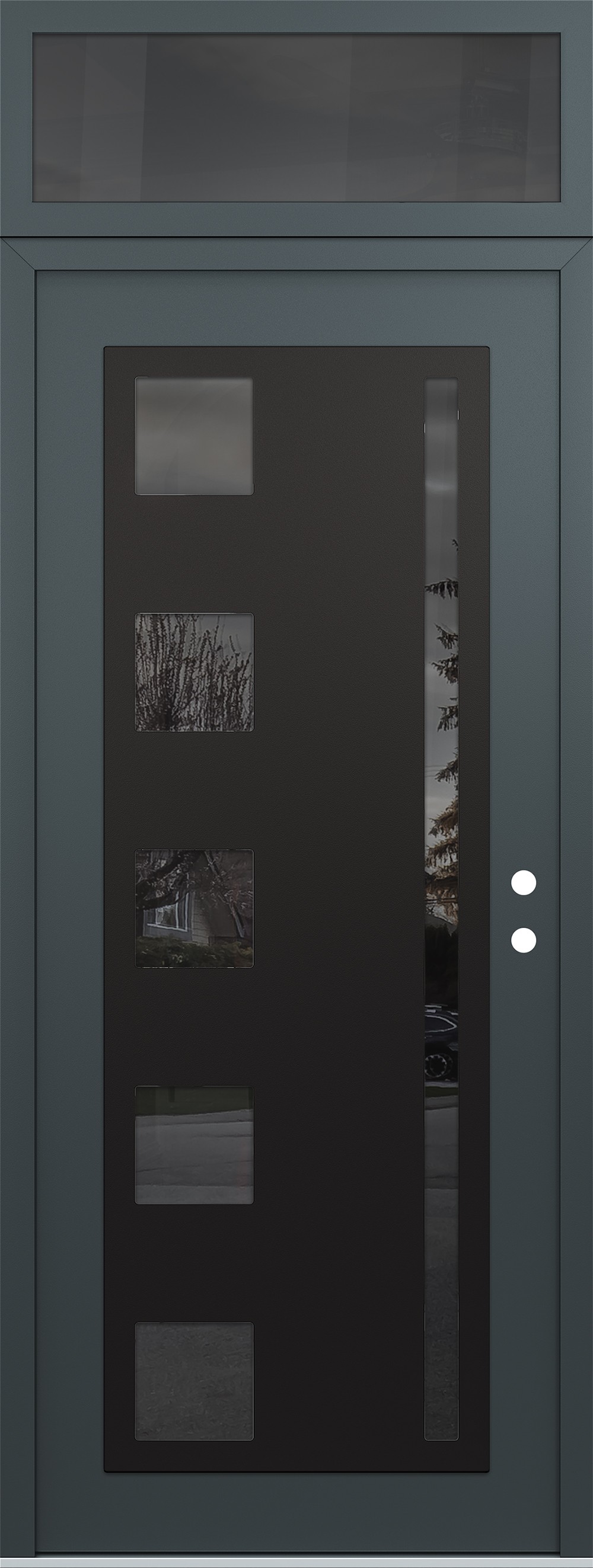 Modern Steel Front Door DIAMOND C3 36" X 96" ANTHRACITE/ANTHRACITE MIRRORED GLASS PANEL BLACK LHI WITH TRANSOM MIRRORED GLASS