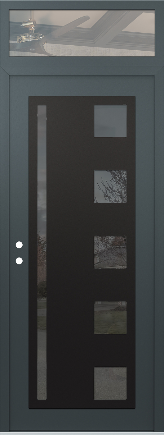 Modern Steel Front Door DIAMOND C3 36" X 96" ANTHRACITE/ANTHRACITE MIRRORED GLASS PANEL BLACK RHI WITH TRANSOM CLEAR GLASS