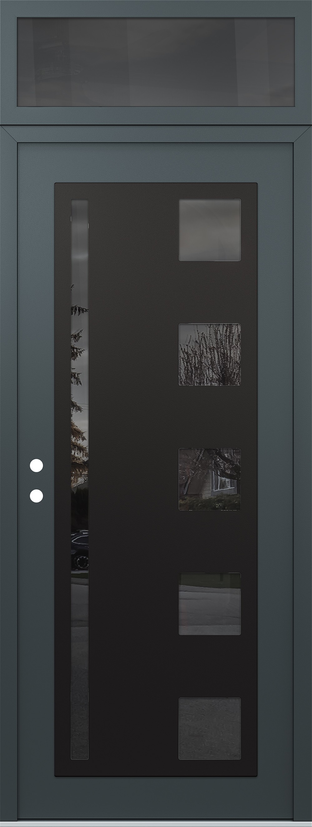 Modern Steel Front Door DIAMOND C3 36" X 96" ANTHRACITE/ANTHRACITE MIRRORED GLASS PANEL BLACK RHI WITH TRANSOM MIRRORED GLASS