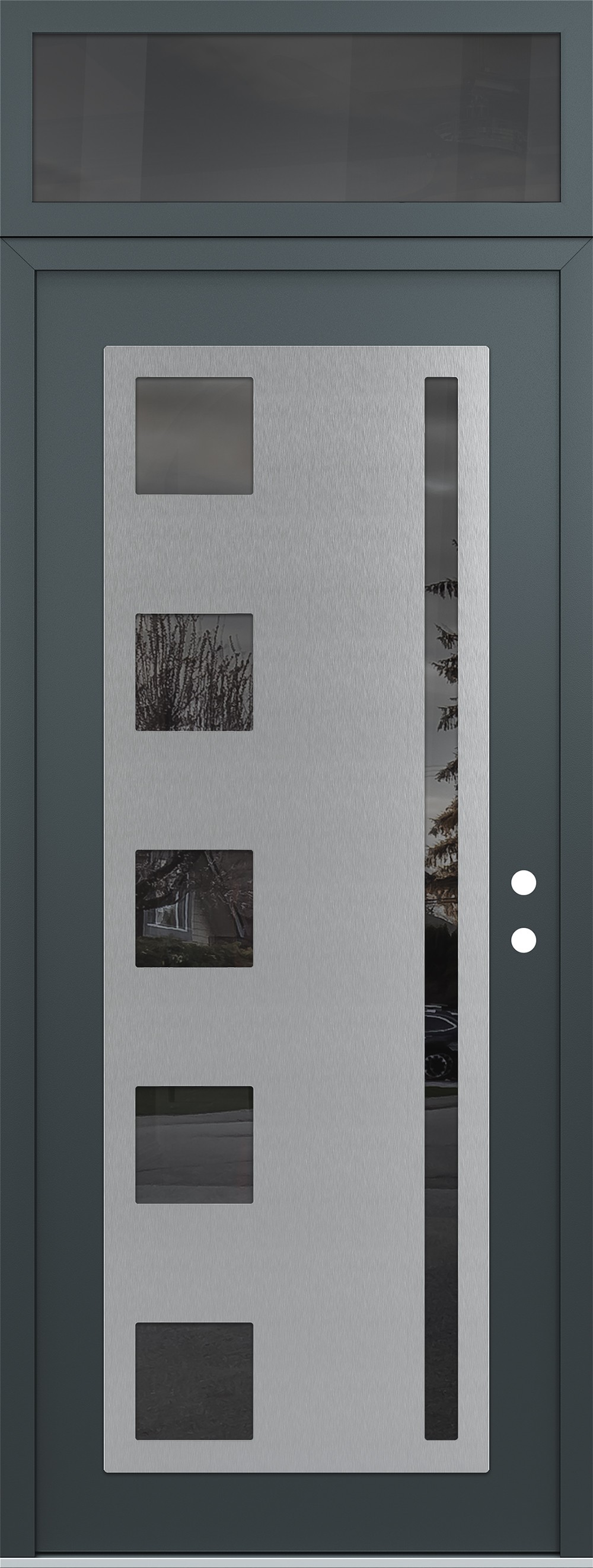 Modern Steel Front Door DIAMOND C3 36" X 96" ANTHRACITE/ANTHRACITE MIRRORED GLASS PANEL STAINLESS STEEL LHI WITH TRANSOM MIRRORED GLASS