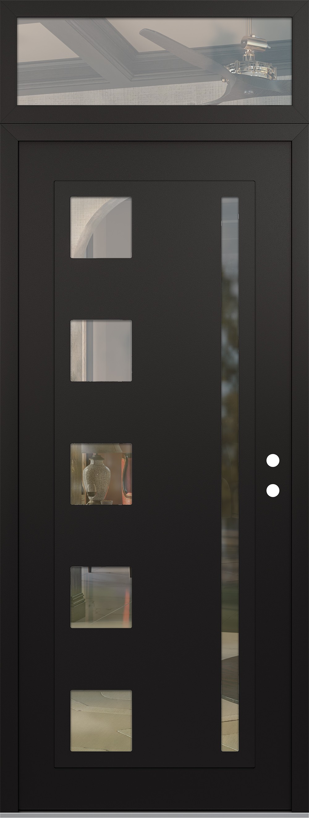 Modern Steel Front Door DIAMOND C3 36" X 96" BLACK/BLACK CLEAR GLASS PANEL BLACK LHI WITH TRANSOM CLEAR GLASS